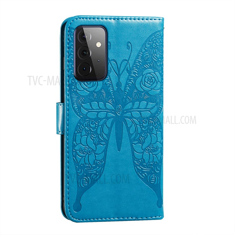 For Samsung Galaxy A72 5G Imprinted Rose Flower Butterflies Pattern Leather Wallet Stand Case - Blue-4