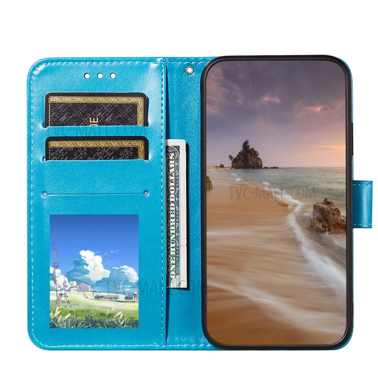 For Samsung Galaxy A72 5G Imprinted Rose Flower Butterflies Pattern Leather Wallet Stand Case - Blue-5