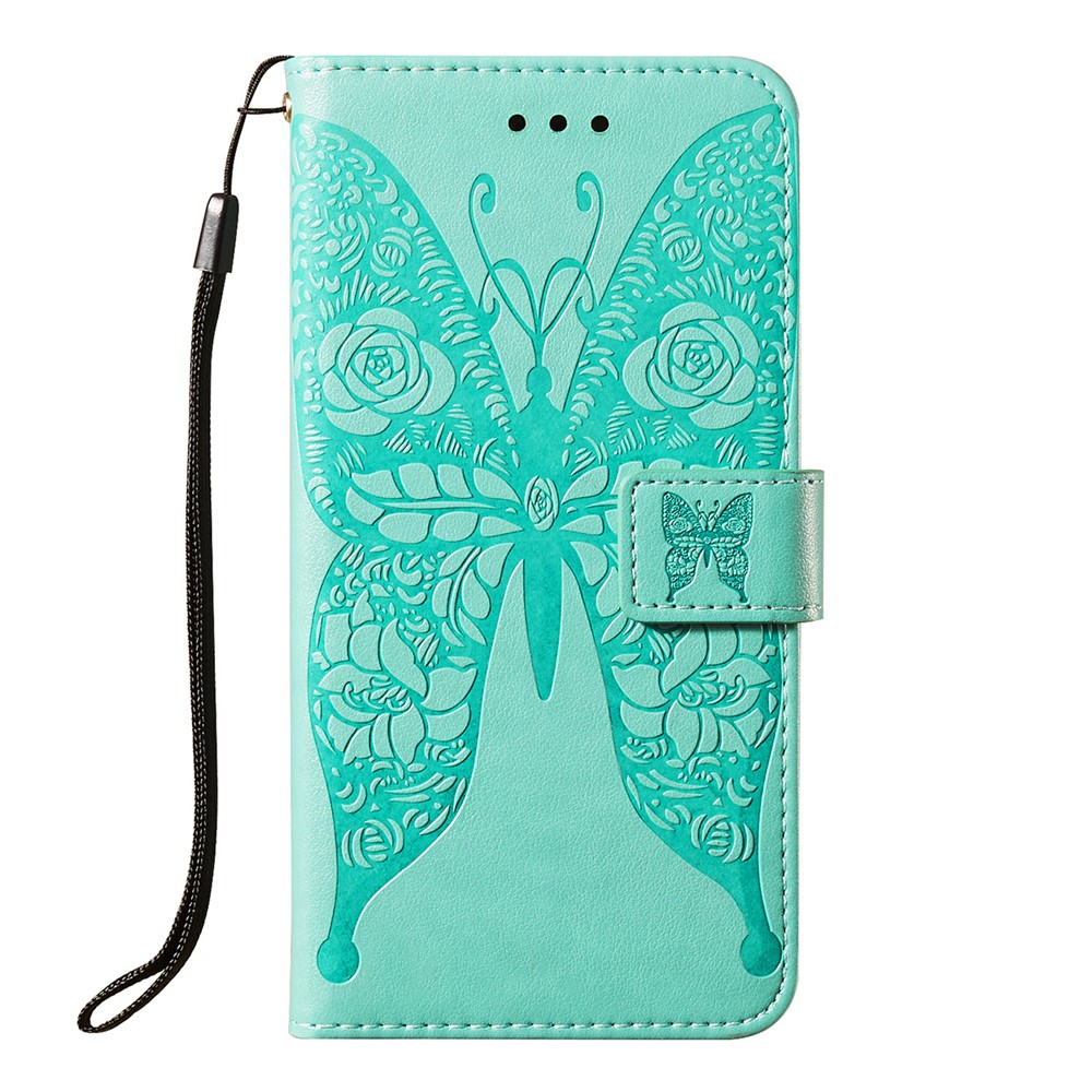 For Samsung Galaxy A32 5G Imprinted Rose Flower Butterflies Pattern Leather Wallet Stand Case - Green-3