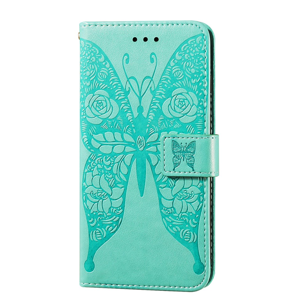 For Samsung Galaxy A32 5G Imprinted Rose Flower Butterflies Pattern Leather Wallet Stand Case - Green-4