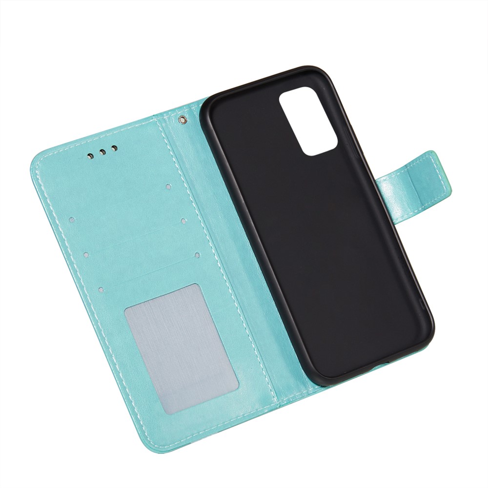 For Samsung Galaxy A32 5G Imprinted Rose Flower Butterflies Pattern Leather Wallet Stand Case - Green-9