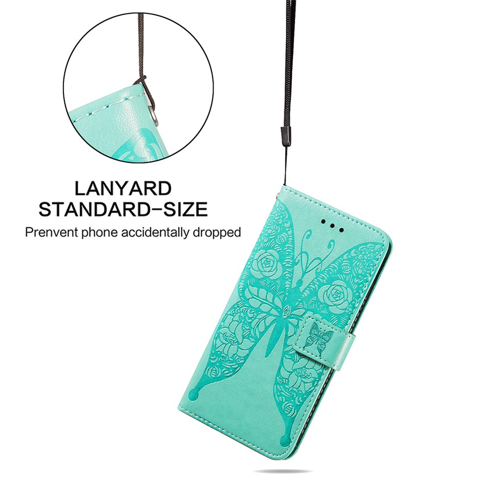 For Samsung Galaxy A32 5G Imprinted Rose Flower Butterflies Pattern Leather Wallet Stand Case - Green-10