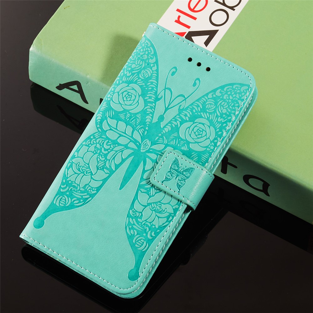 For Samsung Galaxy A32 5G Imprinted Rose Flower Butterflies Pattern Leather Wallet Stand Case - Green-12