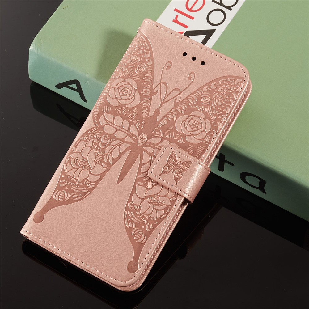 For Samsung Galaxy A32 5G Imprinted Rose Flower Butterflies Pattern Leather Wallet Stand Case - Rose Gold-11