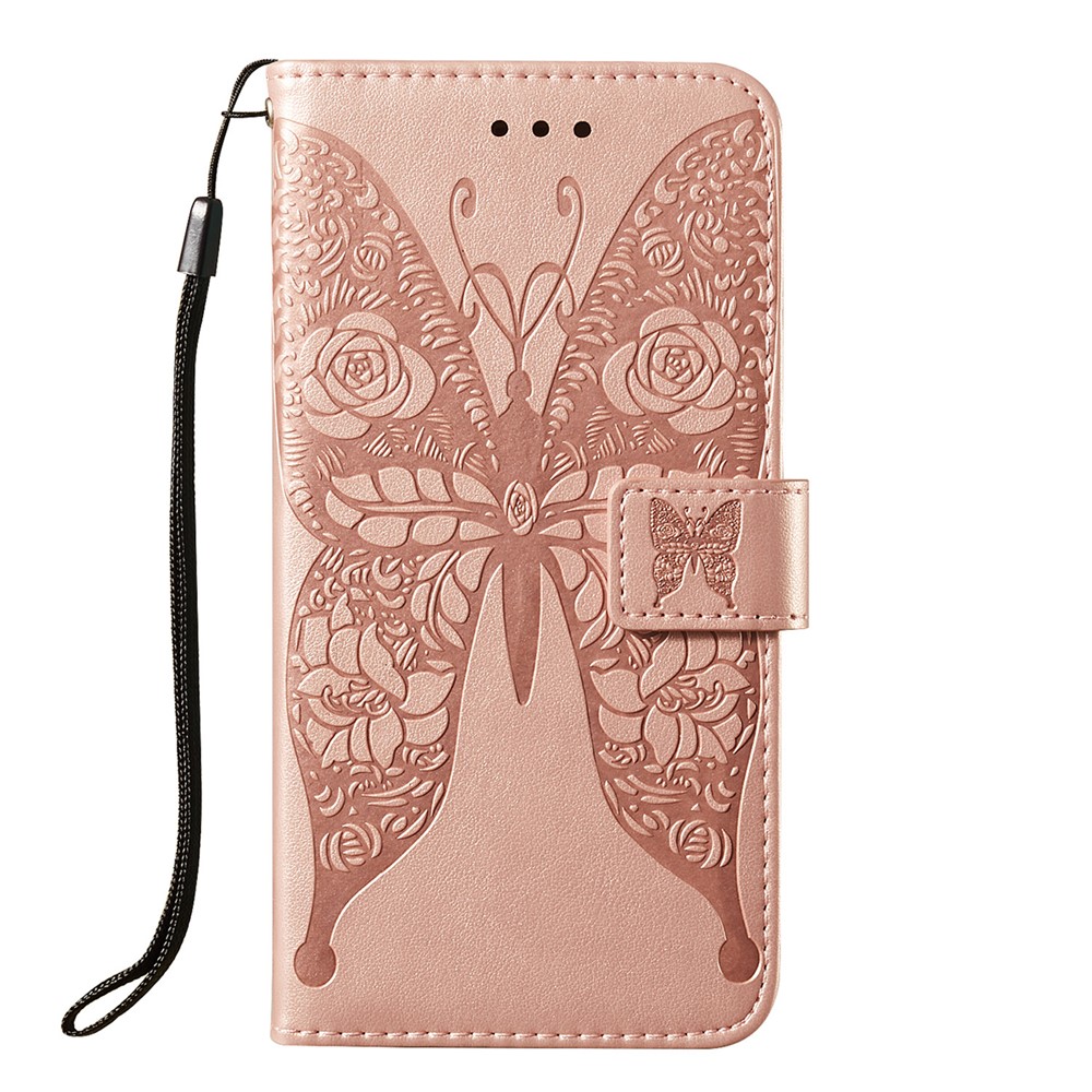 For Samsung Galaxy A32 5G Imprinted Rose Flower Butterflies Pattern Leather Wallet Stand Case - Rose Gold-2