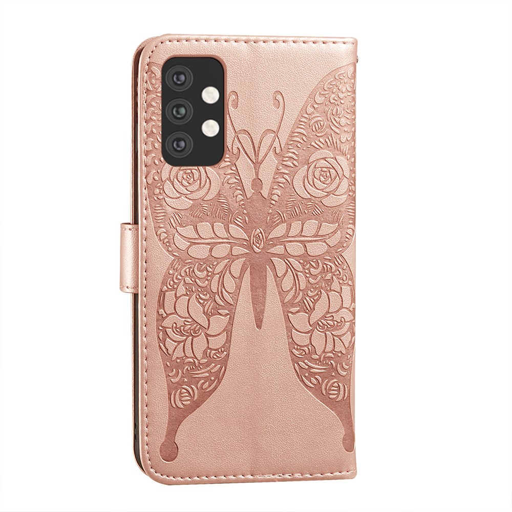 For Samsung Galaxy A32 5G Imprinted Rose Flower Butterflies Pattern Leather Wallet Stand Case - Rose Gold-4