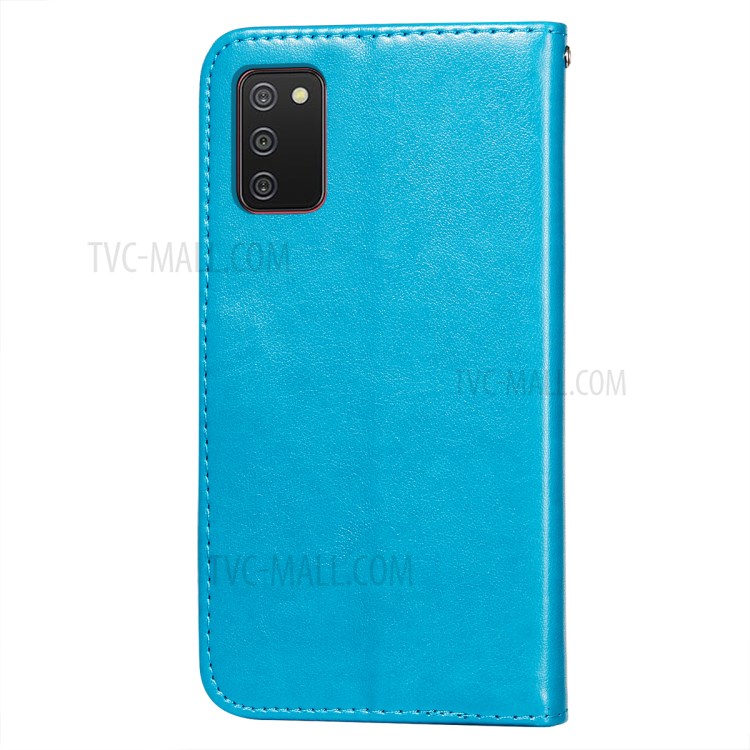 Wallet Leather Phone Stand Case with Flower Vine Imprinting for Samsung Galaxy A02s (EU Version) - Blue-3