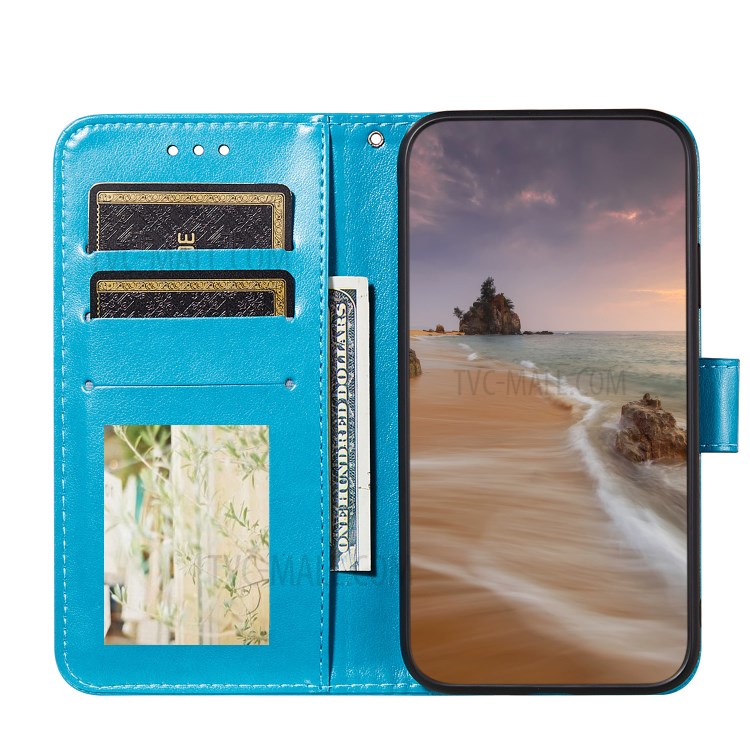 Wallet Leather Phone Stand Case with Flower Vine Imprinting for Samsung Galaxy A02s (EU Version) - Blue-4