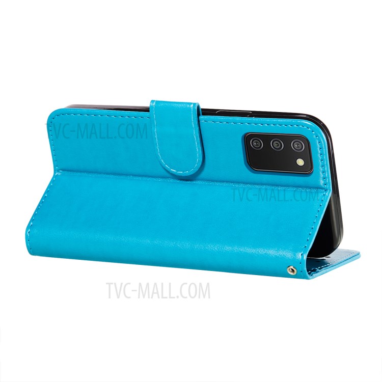 Wallet Leather Phone Stand Case with Flower Vine Imprinting for Samsung Galaxy A02s (EU Version) - Blue-5