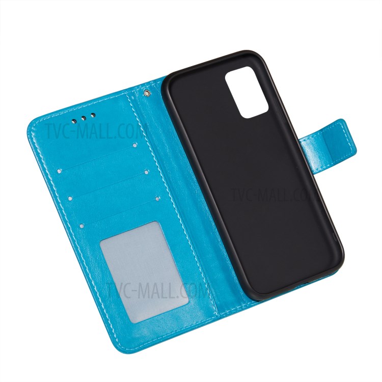 Wallet Leather Phone Stand Case with Flower Vine Imprinting for Samsung Galaxy A02s (EU Version) - Blue-7