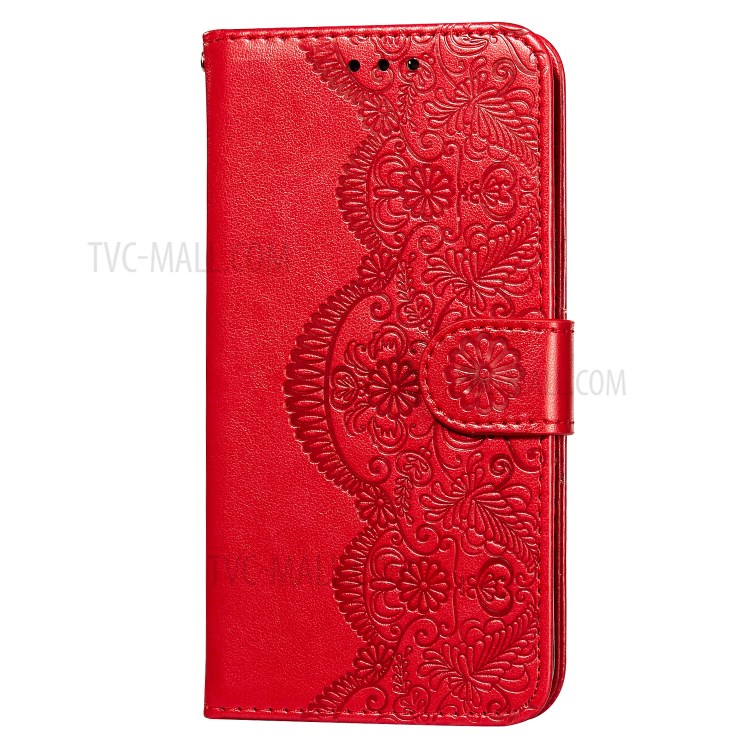 Wallet Leather Phone Stand Case with Flower Vine Imprinting for Samsung Galaxy A02s (EU Version) - Red-2