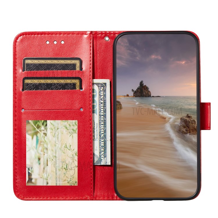 Wallet Leather Phone Stand Case with Flower Vine Imprinting for Samsung Galaxy A02s (EU Version) - Red-4