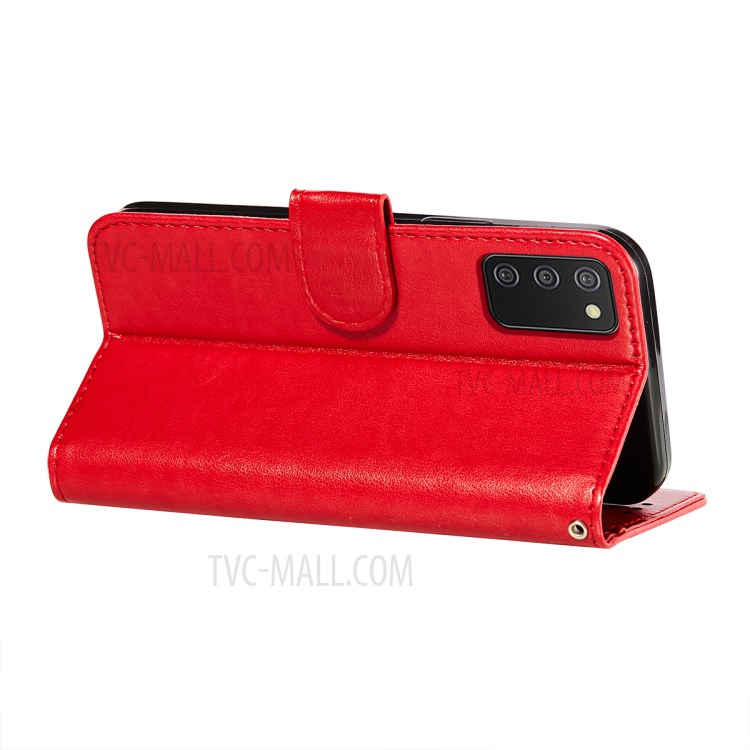 Wallet Leather Phone Stand Case with Flower Vine Imprinting for Samsung Galaxy A02s (EU Version) - Red-5