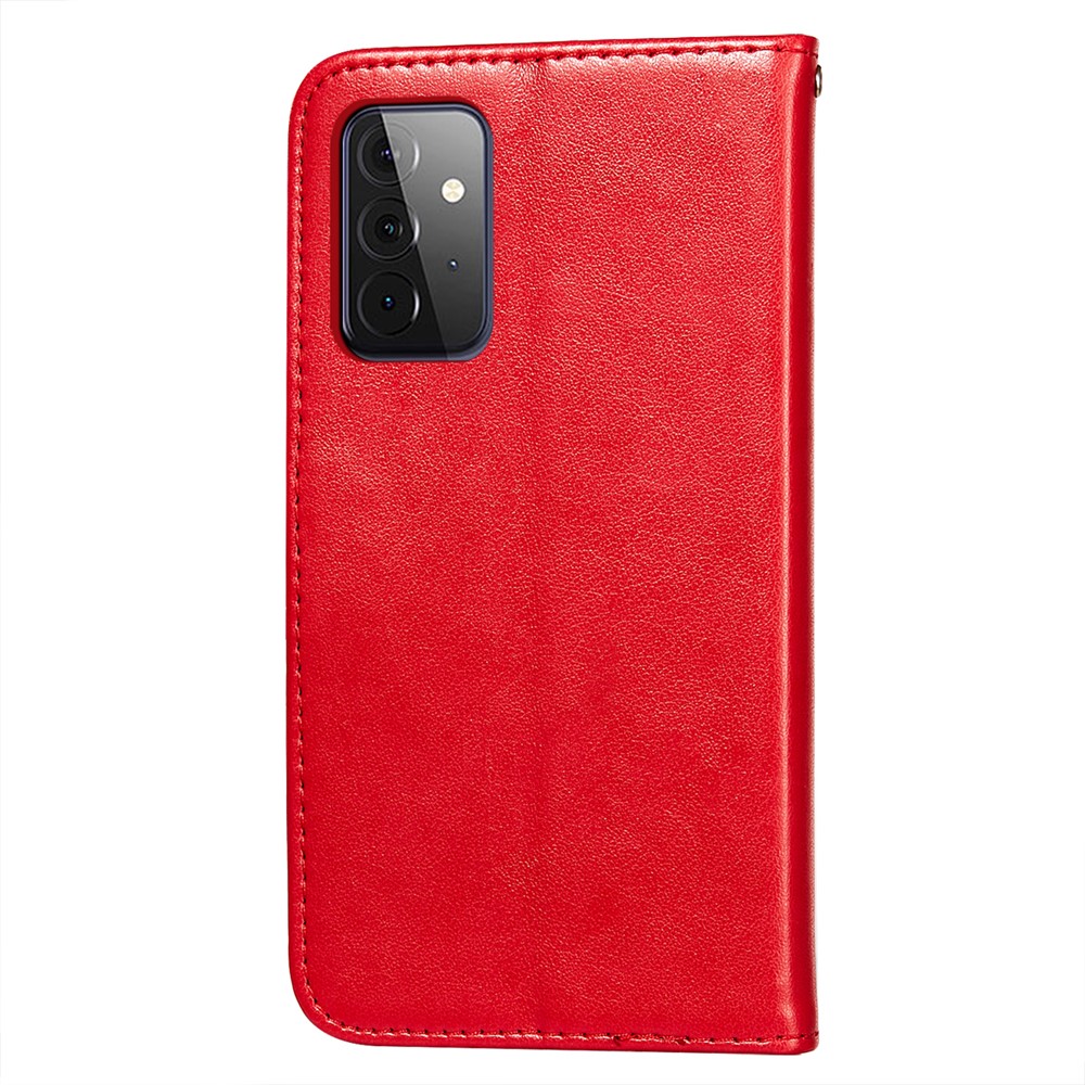 Imprinted Flower Vine Wallet Leather Cell Phone Case with Lanyard for Samsung Galaxy A72 5G - Red-3