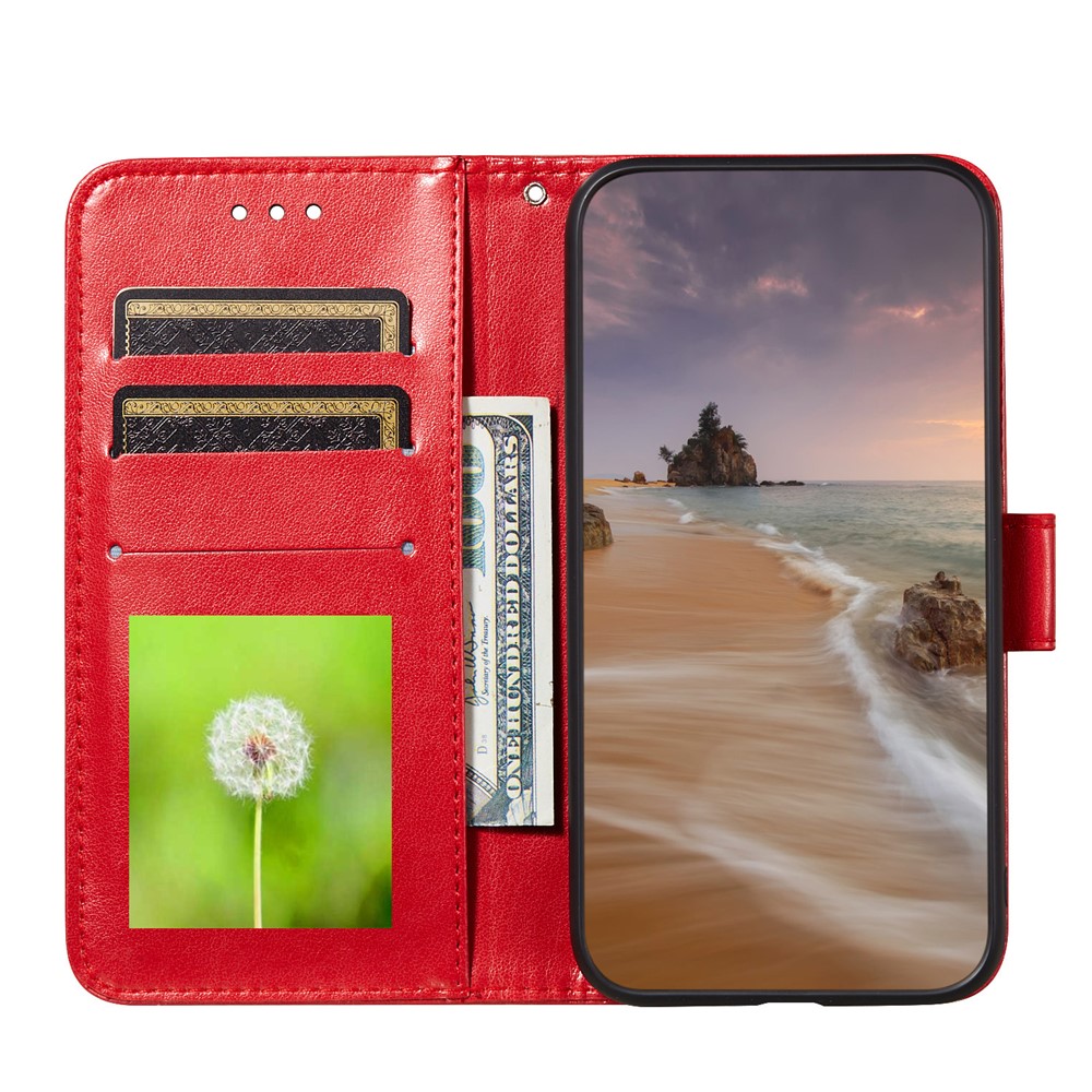 Imprinted Flower Vine Wallet Leather Cell Phone Case with Lanyard for Samsung Galaxy A72 5G - Red-4