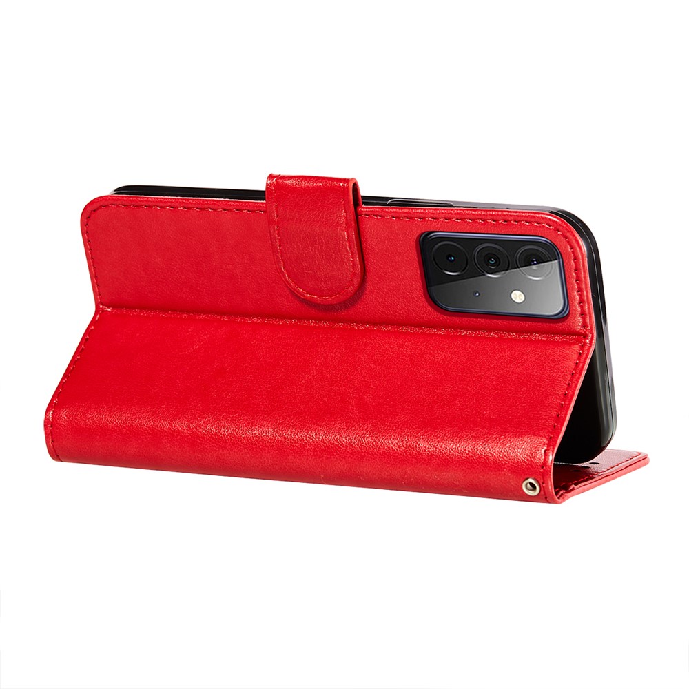 Imprinted Flower Vine Wallet Leather Cell Phone Case with Lanyard for Samsung Galaxy A72 5G - Red-5