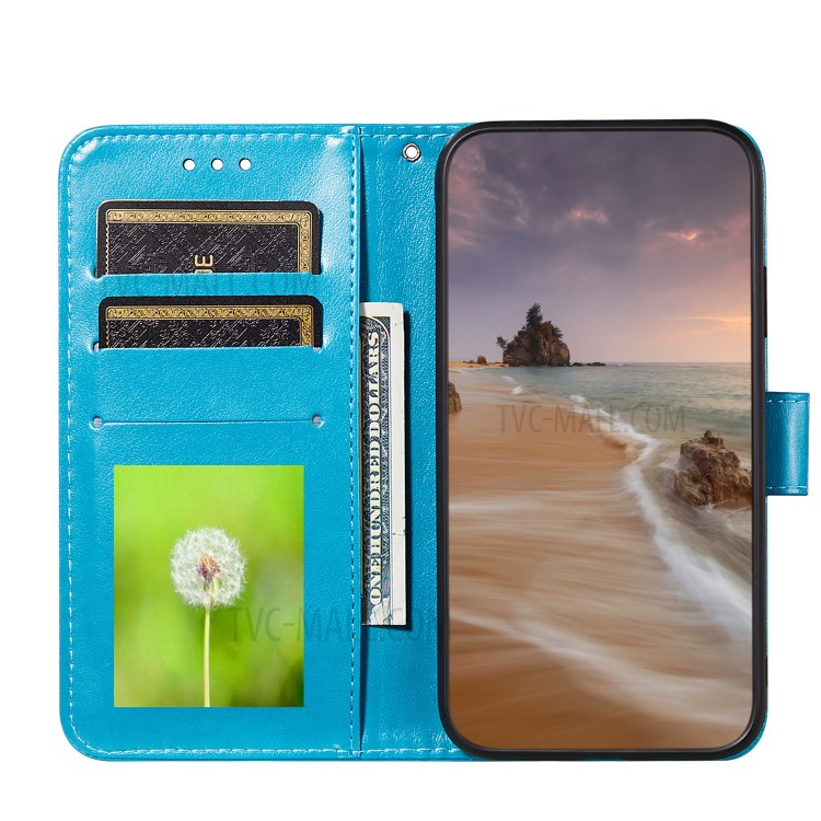 Imprinted Flower Vine Wallet Leather Cell Phone Case with Lanyard for Samsung Galaxy A72 5G - Blue-4