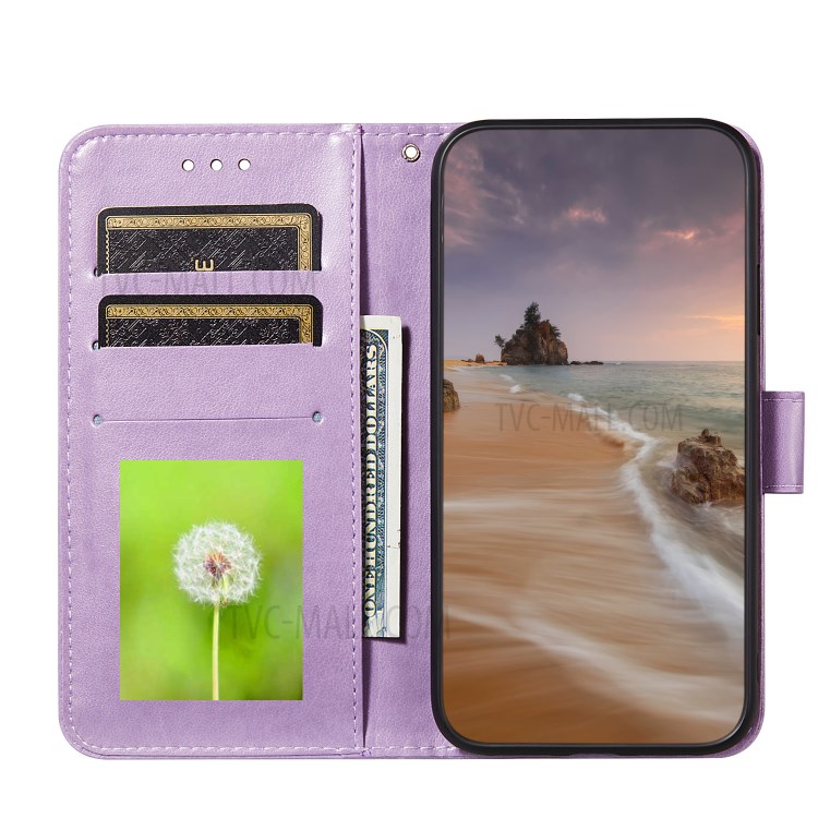 Imprinted Flower Vine Wallet PU Leather + TPU Case with Lanyard for Samsung Galaxy A12 - Purple-4
