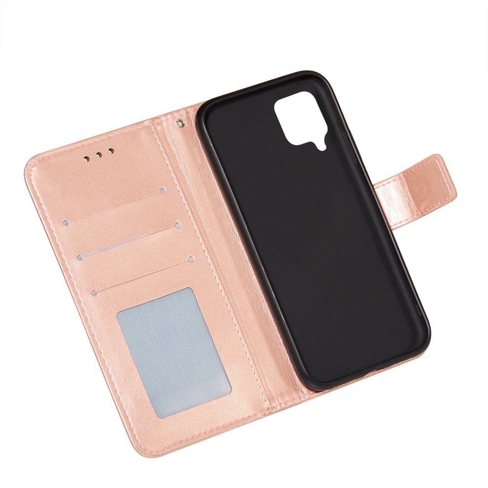 Imprinted Flower Vine Wallet PU Leather + TPU Case with Lanyard for Samsung Galaxy A12 - Rose Gold-6