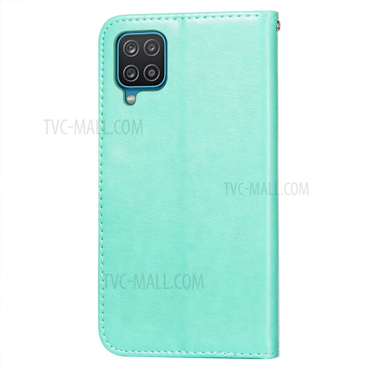 Imprinted Flower Vine Wallet PU Leather + TPU Case with Lanyard for Samsung Galaxy A12 - Green-3