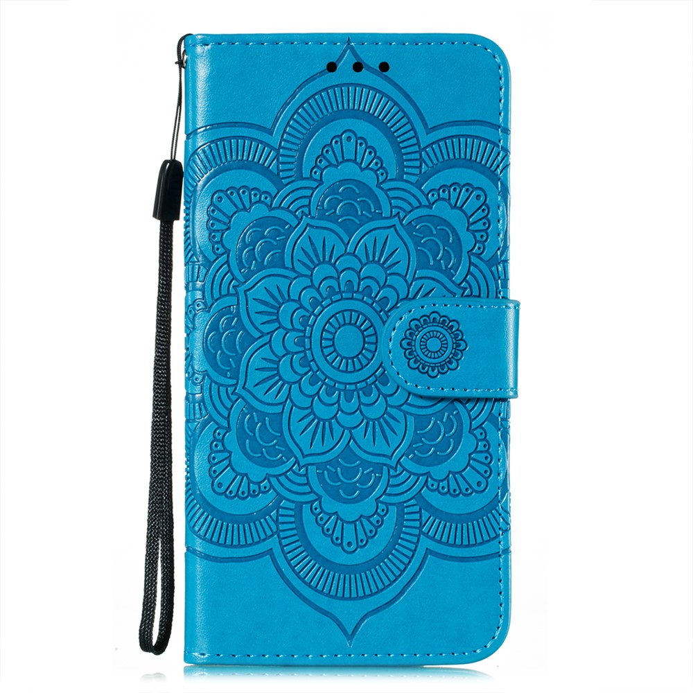Imprint Mandala Flower Stand for Samsung Galaxy A72 5G Leather Case - Blue-1
