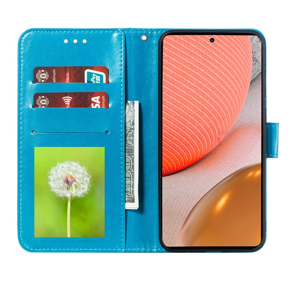 Imprint Mandala Flower Stand for Samsung Galaxy A72 5G Leather Case - Blue-4