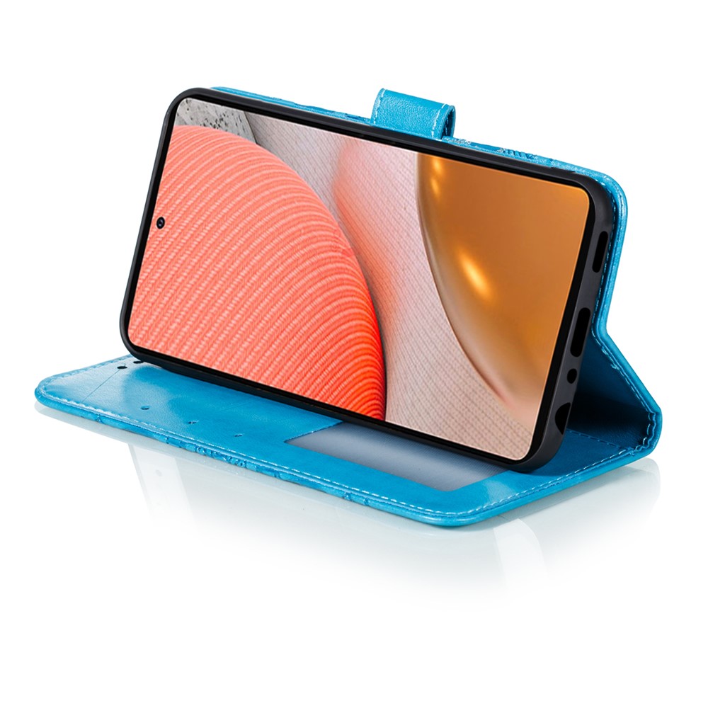 Imprint Mandala Flower Stand for Samsung Galaxy A72 5G Leather Case - Blue-6