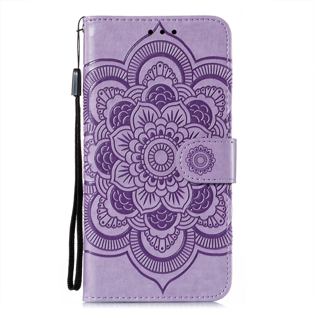 Imprint Mandala Flower Stand for Samsung Galaxy A72 5G Leather Case - Purple-1