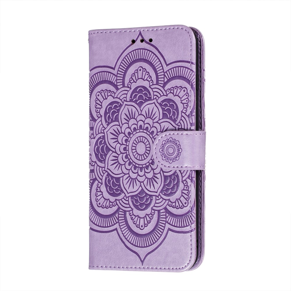 Imprint Mandala Flower Stand for Samsung Galaxy A72 5G Leather Case - Purple-2