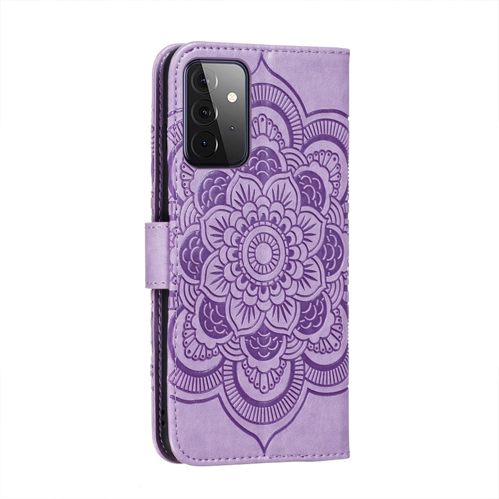 Imprint Mandala Flower Stand for Samsung Galaxy A72 5G Leather Case - Purple-3