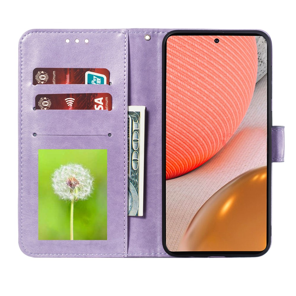 Imprint Mandala Flower Stand for Samsung Galaxy A72 5G Leather Case - Purple-4