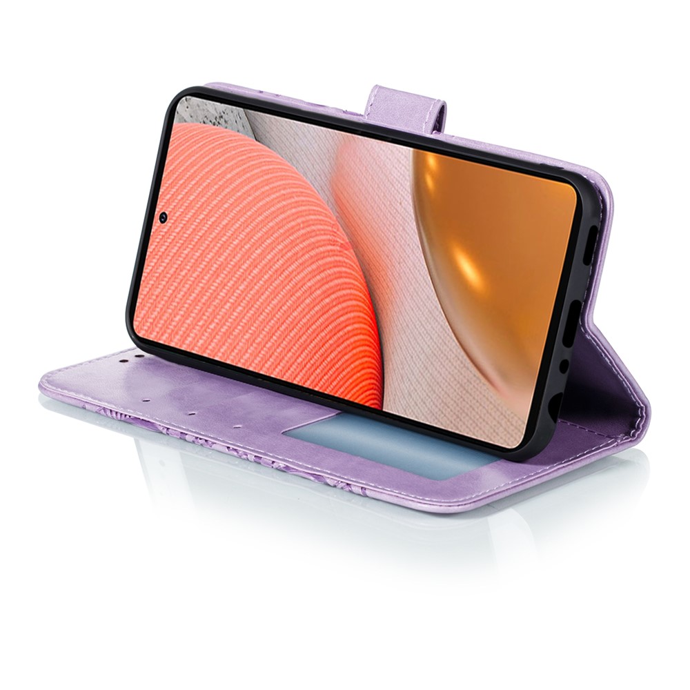 Imprint Mandala Flower Stand for Samsung Galaxy A72 5G Leather Case - Purple-6