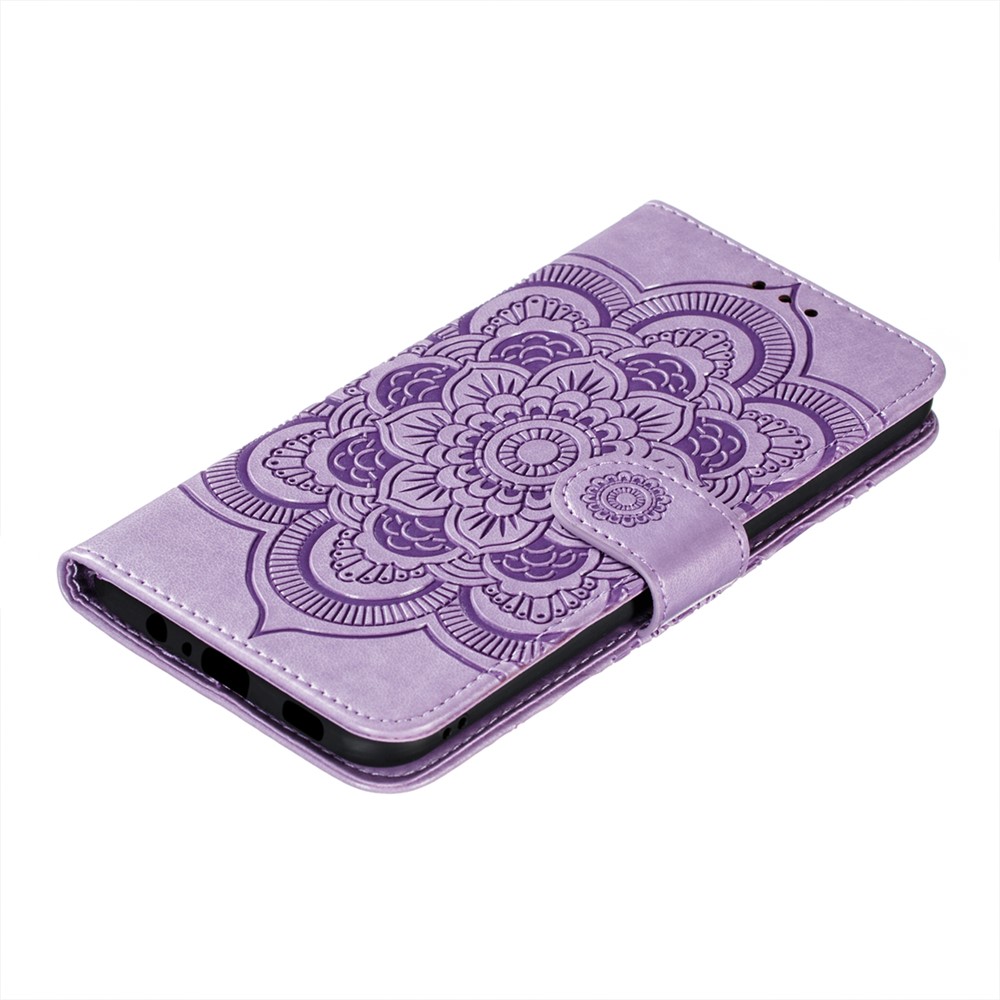 Imprint Mandala Flower Stand for Samsung Galaxy A72 5G Leather Case - Purple-7