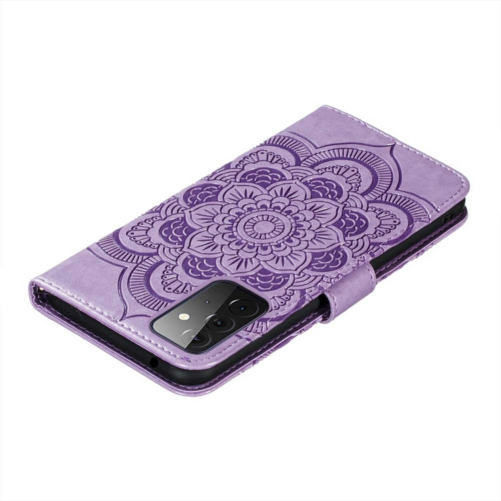 Imprint Mandala Flower Stand for Samsung Galaxy A72 5G Leather Case - Purple-8