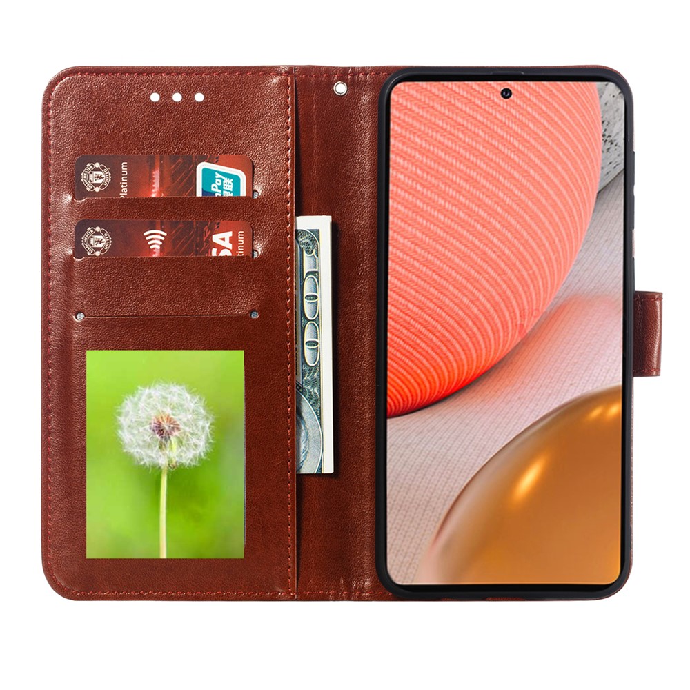 Imprint Mandala Flower Stand for Samsung Galaxy A72 5G Leather Case - Brown-4