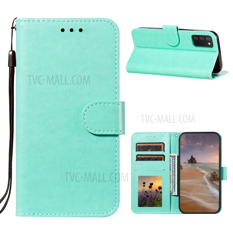 Dual-sided Magnetic Clasp Leather Shell Wallet Stand Case for Samsung Galaxy A02s (EU Version) - Green-1