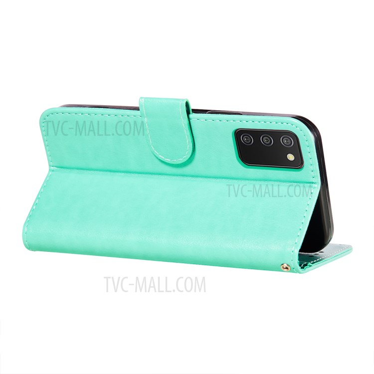 Dual-sided Magnetic Clasp Leather Shell Wallet Stand Case for Samsung Galaxy A02s (EU Version) - Green-5