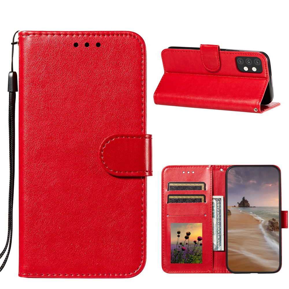 Dual-sided Magnetic Clasp Leather Shell for Samsung Galaxy A32 5G Wallet Stand Case - Red-1