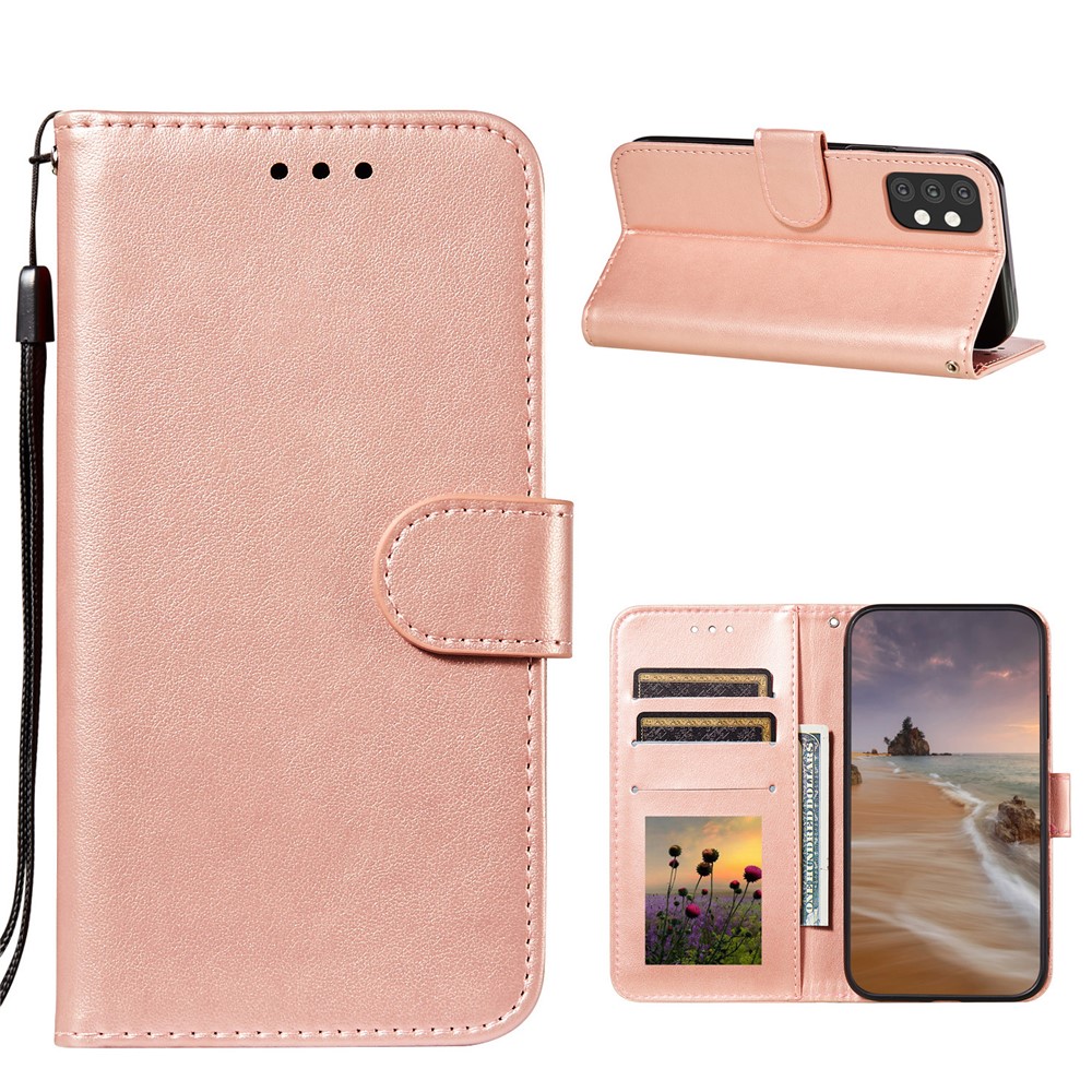 Dual-sided Magnetic Clasp Leather Shell for Samsung Galaxy A32 5G Wallet Stand Case - Rose Gold-1