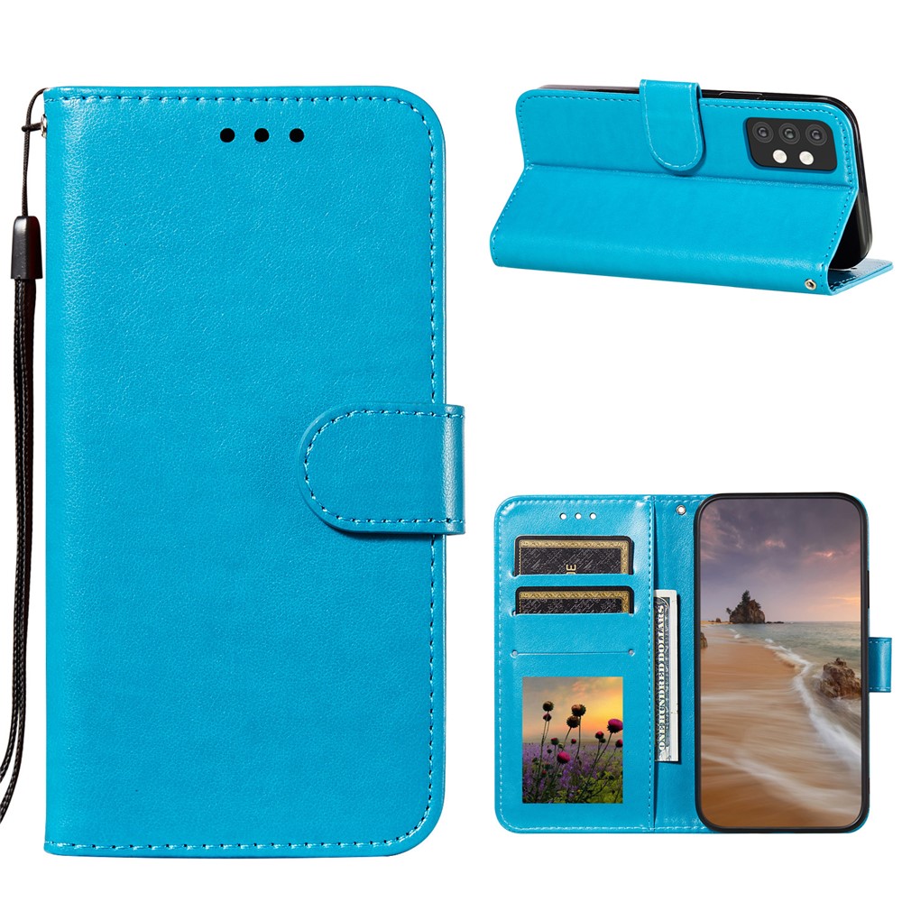 Dual-sided Magnetic Clasp Leather Shell for Samsung Galaxy A32 5G Wallet Stand Case - Blue-1