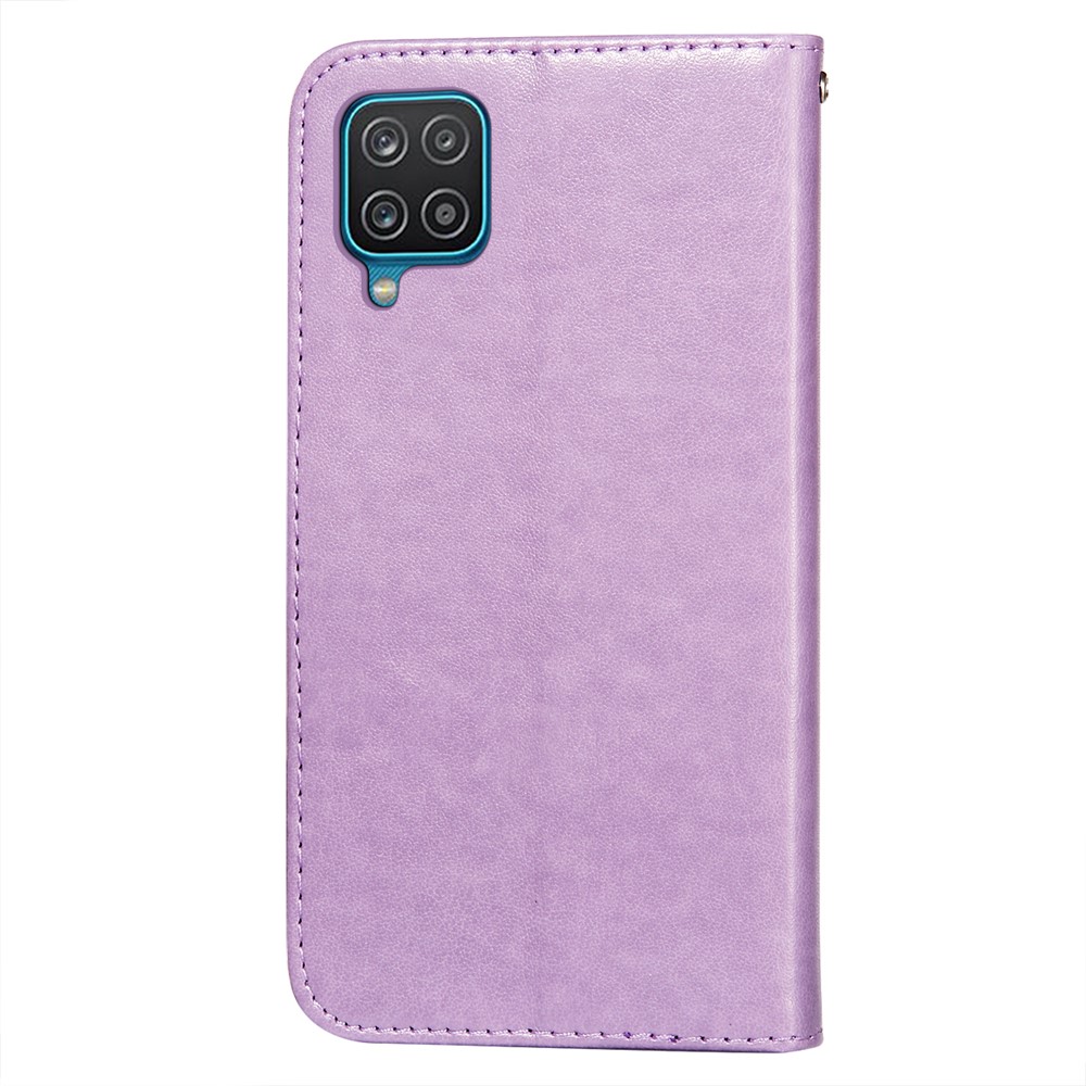 Dual-sided Magnetic Clasp Leather Protector for Samsung Galaxy A12 Wallet Stand Case - Purple-3