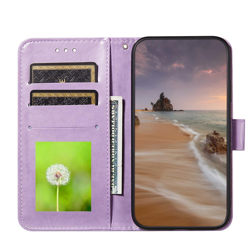 Dual-sided Magnetic Clasp Leather Protector for Samsung Galaxy A12 Wallet Stand Case - Purple-4