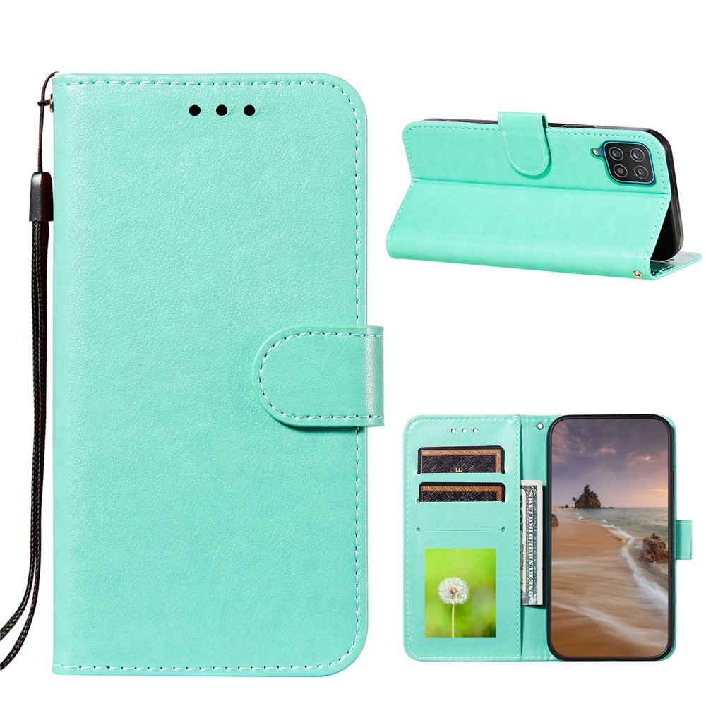 Dual-sided Magnetic Clasp Leather Protector for Samsung Galaxy A12 Wallet Stand Case - Green-1