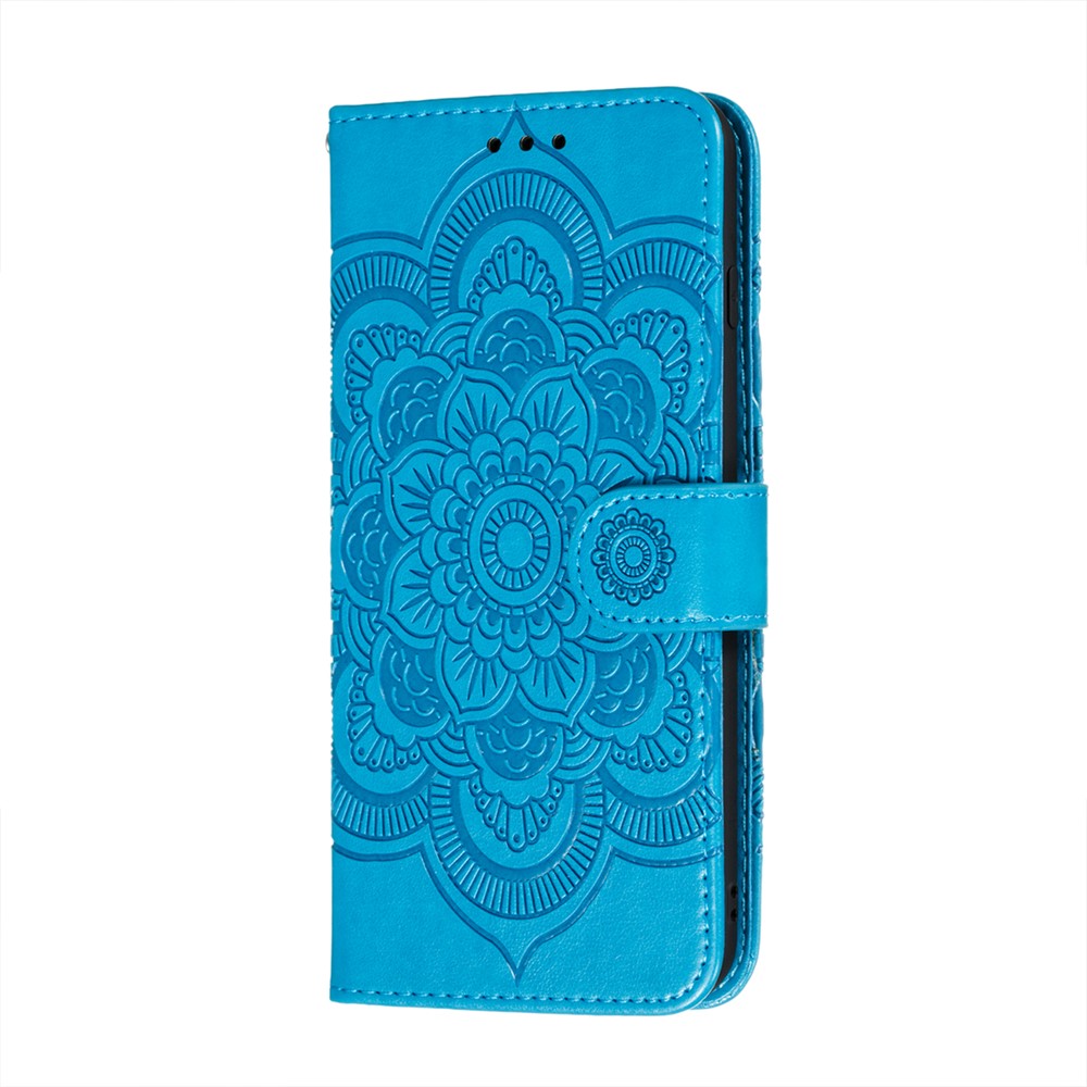 Imprint Mandala Flower Stand Leather Flip Shell for Samsung Galaxy A32 Case - Blue-2