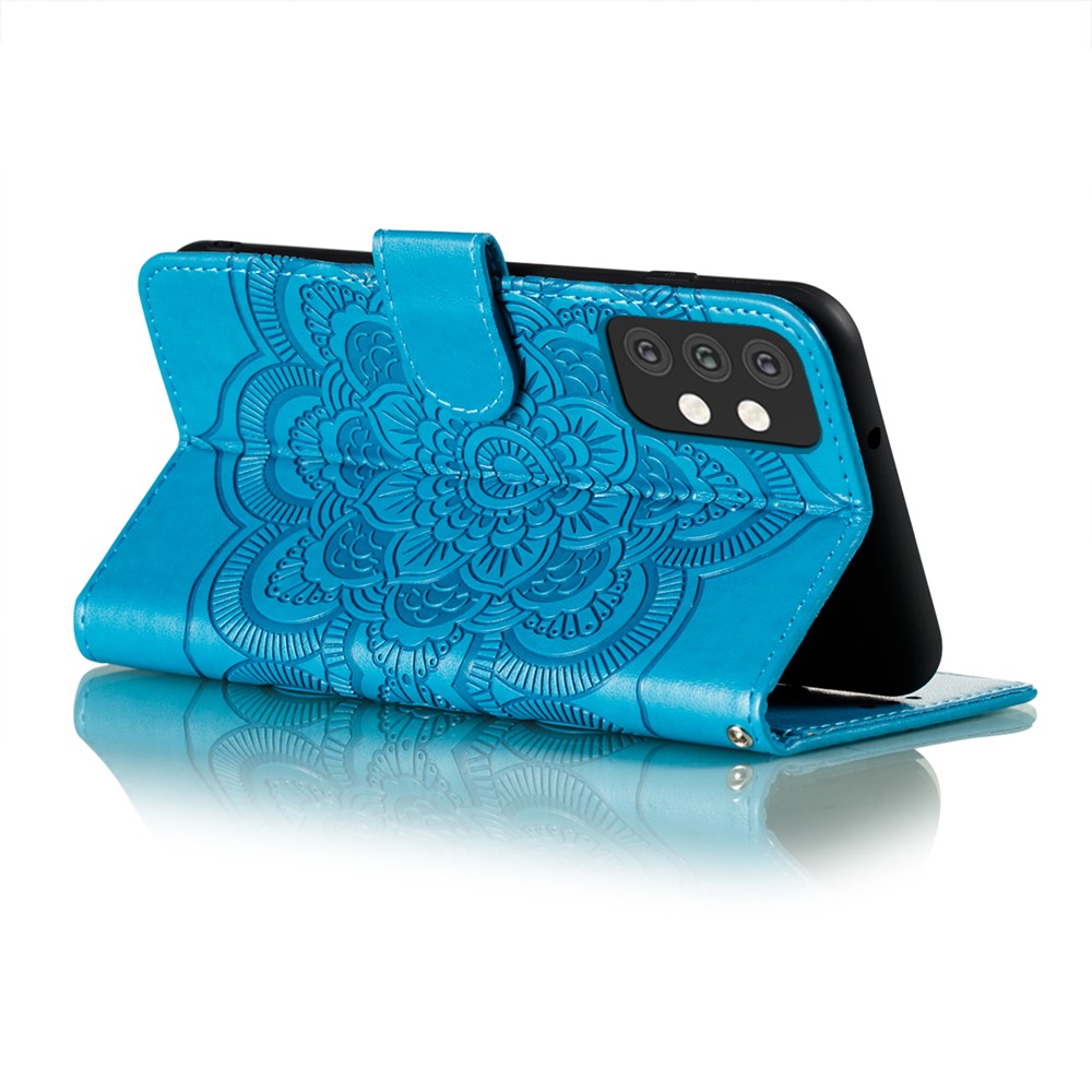Imprint Mandala Flower Stand Leather Flip Shell for Samsung Galaxy A32 Case - Blue-4