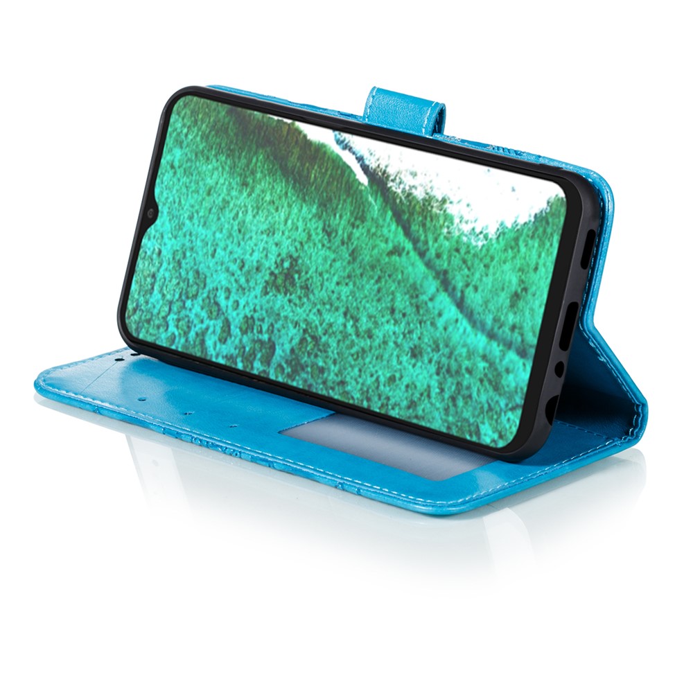 Imprint Mandala Flower Stand Leather Flip Shell for Samsung Galaxy A32 Case - Blue-5