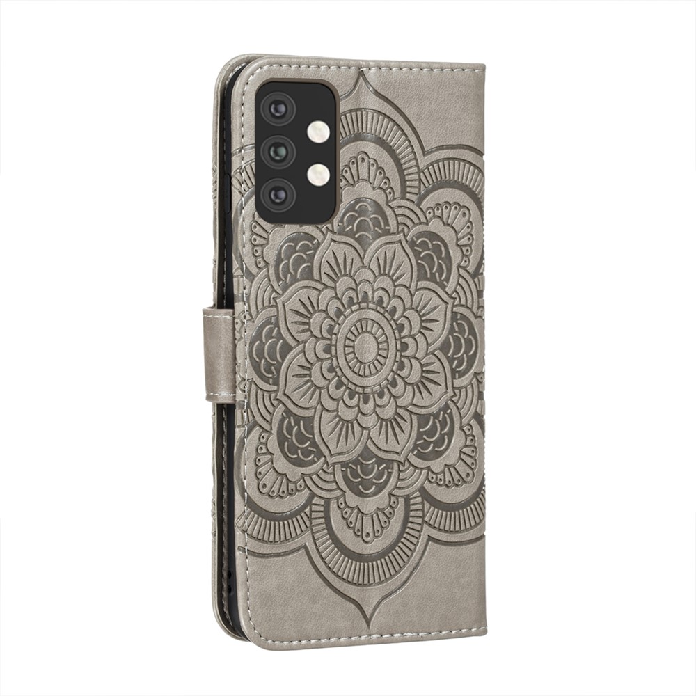 Imprint Mandala Flower Stand Leather Flip Shell for Samsung Galaxy A32 5G Case - Grey-3