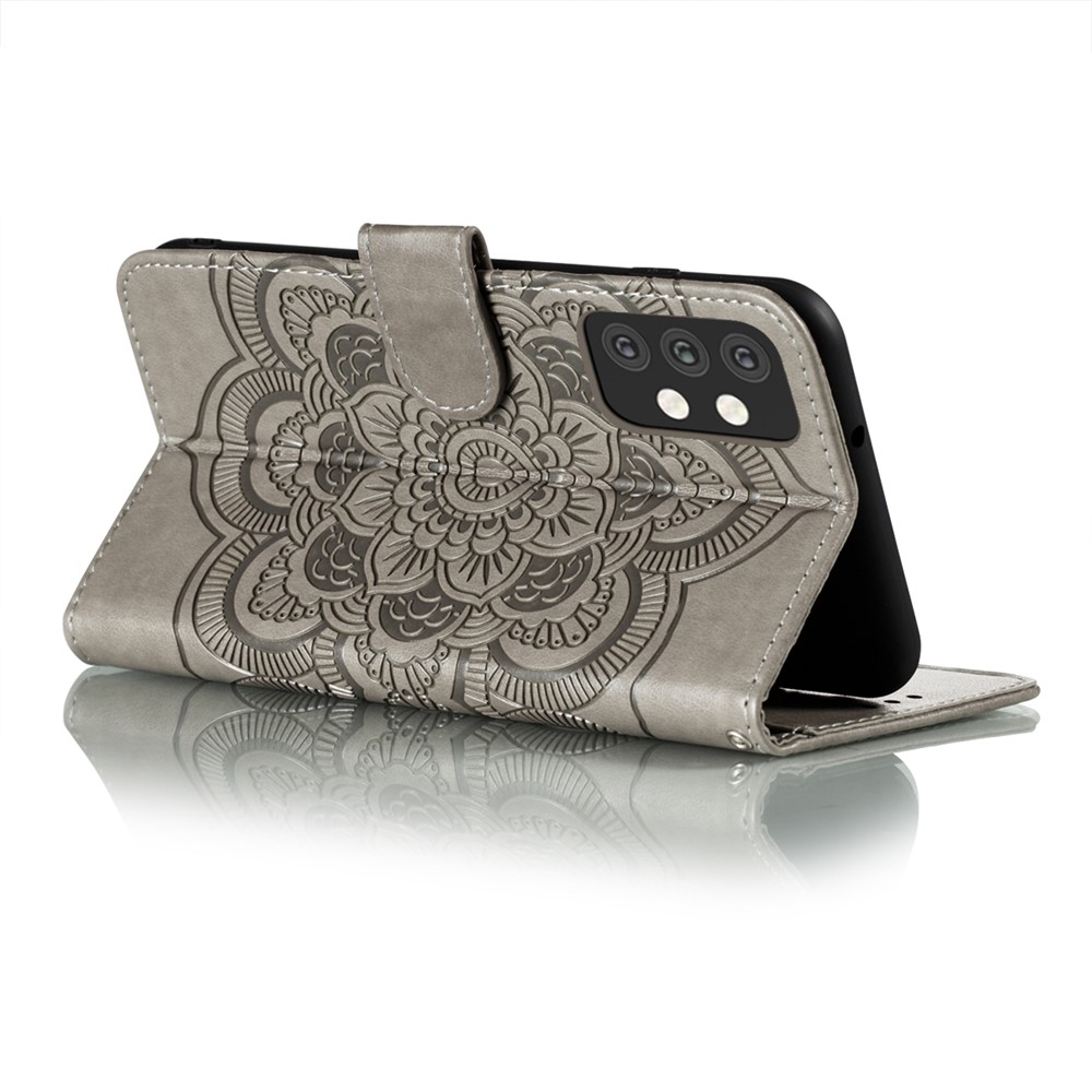 Imprint Mandala Flower Stand Leather Flip Shell for Samsung Galaxy A32 5G Case - Grey-5