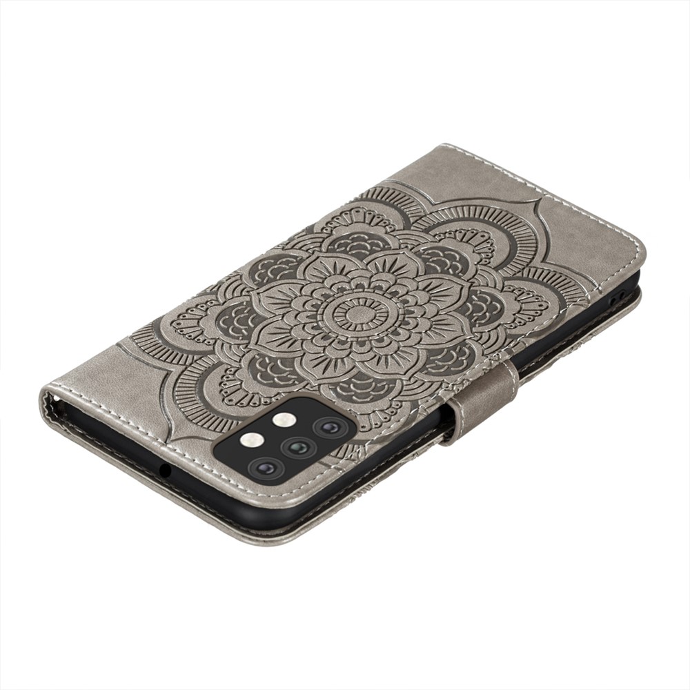 Imprint Mandala Flower Stand Leather Flip Shell for Samsung Galaxy A32 5G Case - Grey-8
