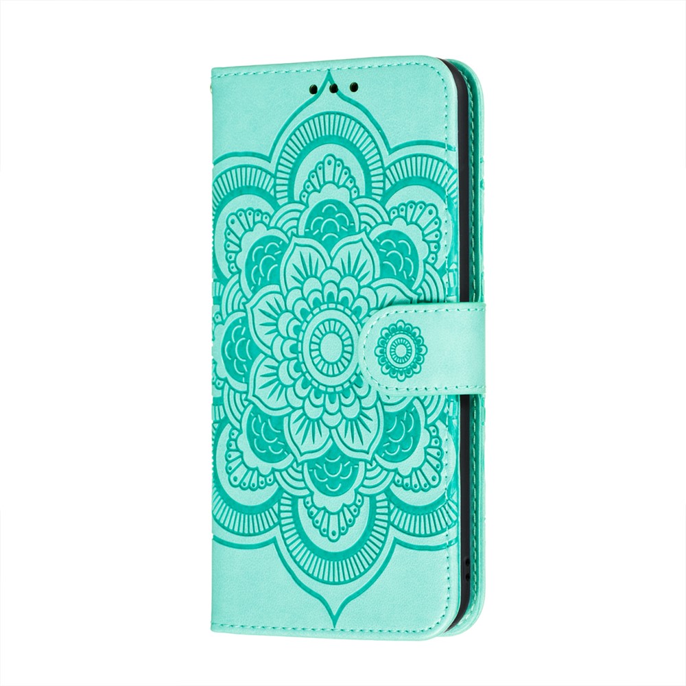 Imprint Mandala Flower Stand Leather Shell for Samsung Galaxy A02s (EU Version) Case - Cyan-2